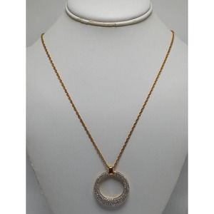 Vintage Joan Rivers Gold Tone Necklace with CZ Pave Ring Pendant